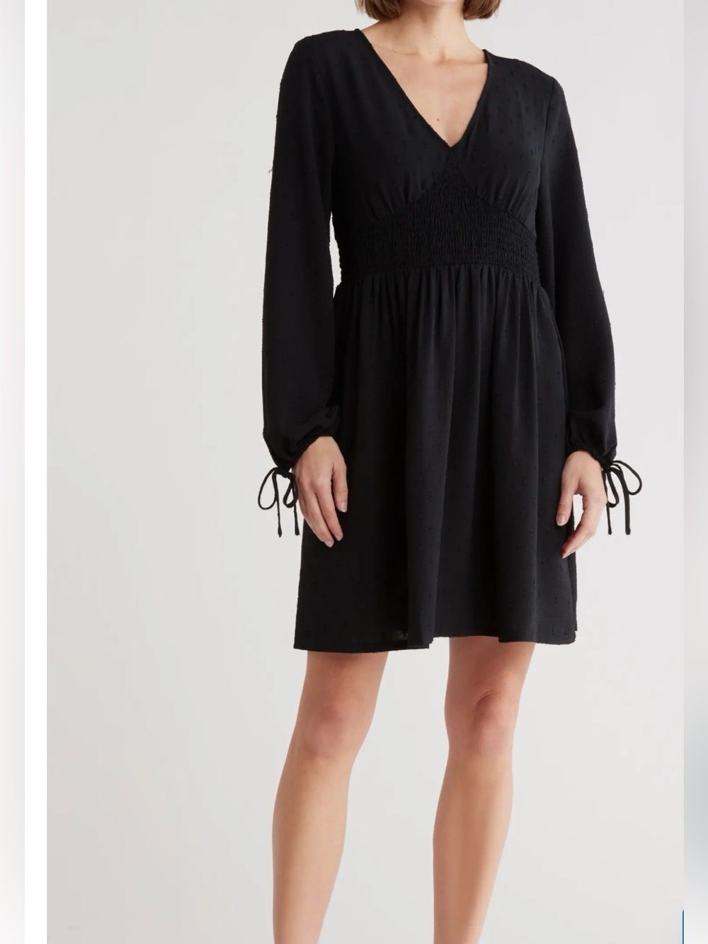 Melrose and Market Black V-Neck Smocked Waist Mini Dress